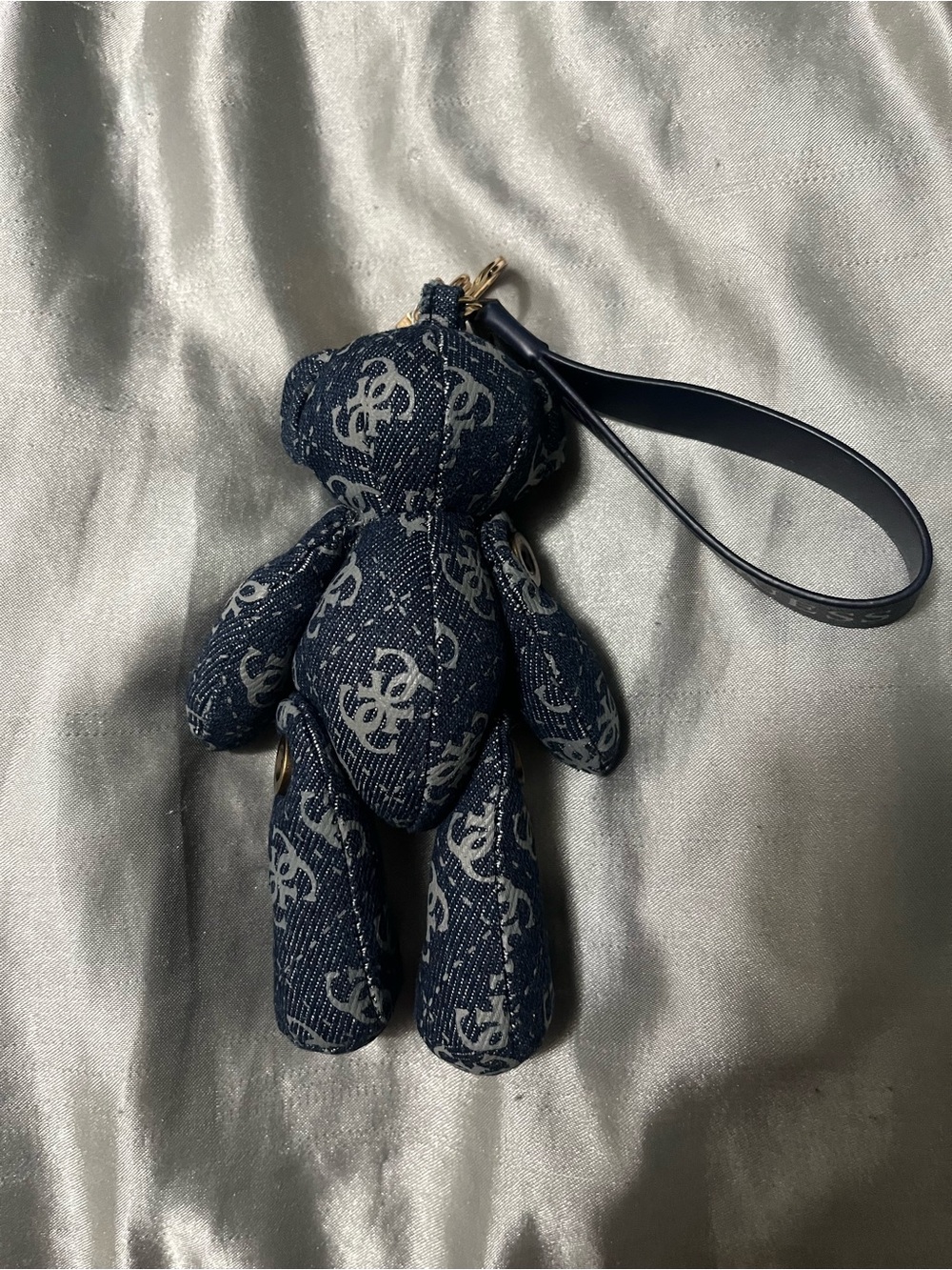 GUESS Logo Denim Bear Bag Charm with Gold Keyring - Picture 4 of 5